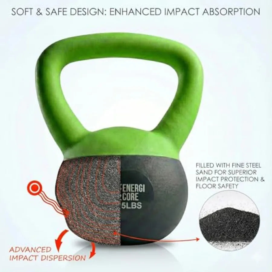 ENERGI CORE Kettlebell - Sand Filled Weight for Home Gym Workouts Strength Training - Portable Exercise Kettle Bell for Women M